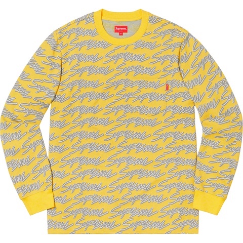 Supreme Signature Script Logo L/S Pocket Tee - Yellow