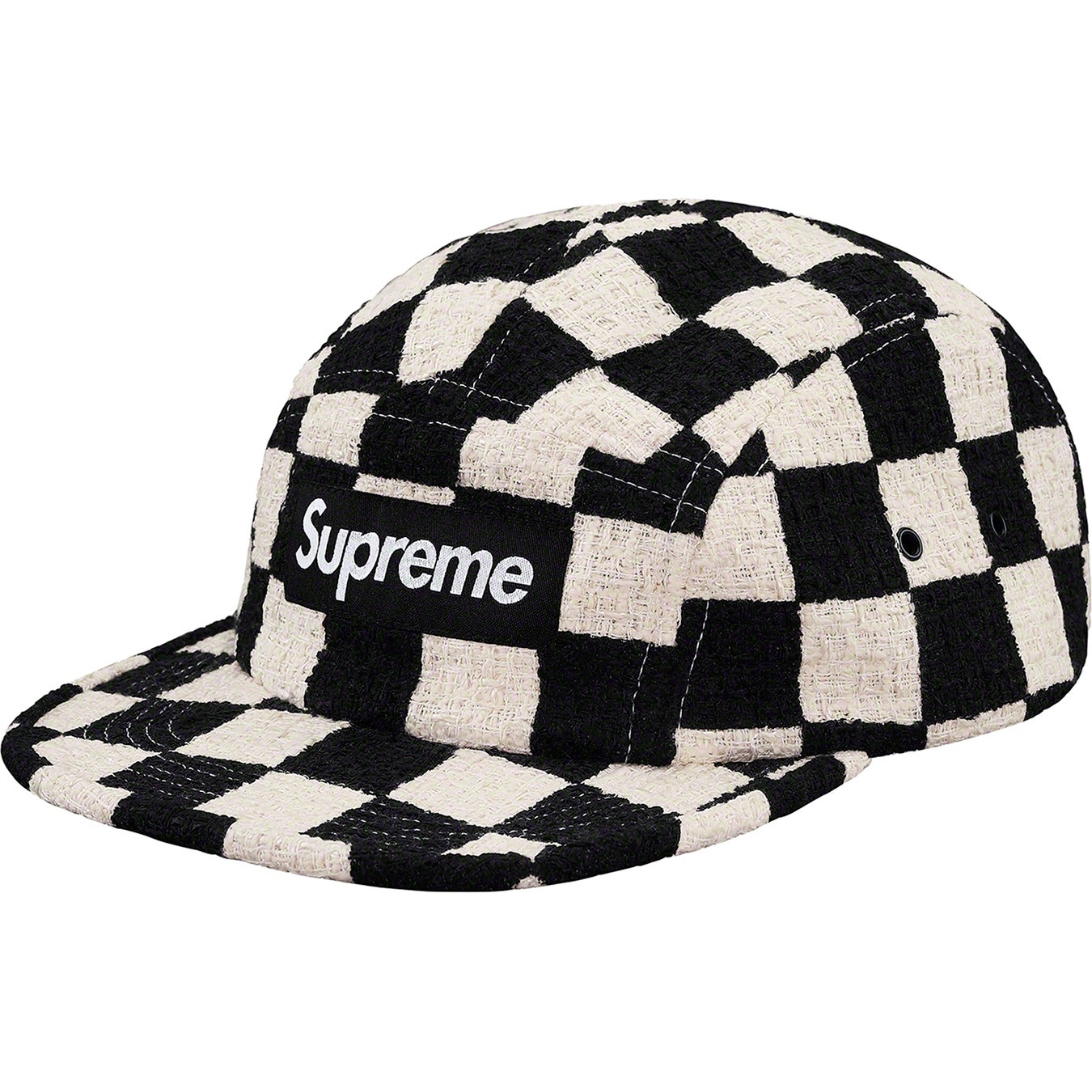 Supreme Checkerboard Bouclé Camp Cap (SS19) - Black - $54