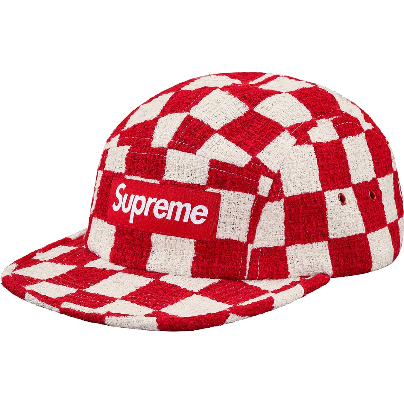 Supreme Checkerboard Bouclé Camp Cap (SS19) - Red - $54