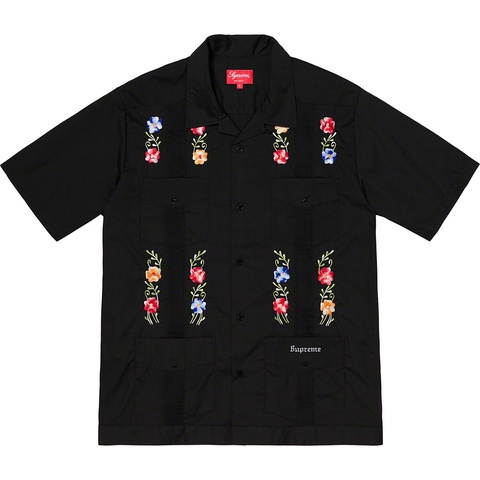 Supreme Flowers Guayabera S/S Shirt - Black