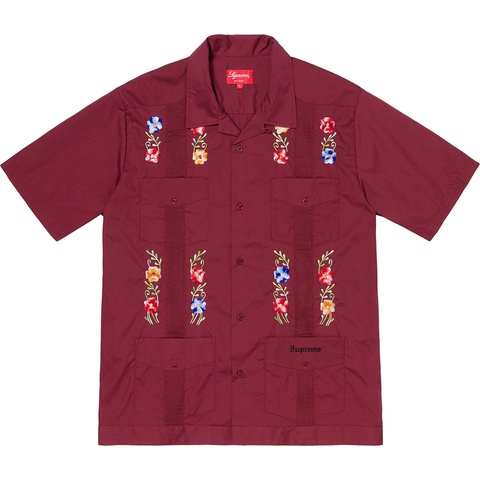 Supreme Flowers Guayabera S/S Shirt - Maroon
