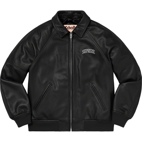 Supreme Martin Wong/Supreme Schott® 8-Ball Leather Varsity Jacket - Black