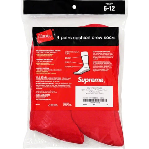 Supreme Supreme®/Hanes® Crew Socks (4 Pack) - Red