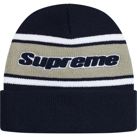 Supreme Chenille Stripe Beanie - Navy
