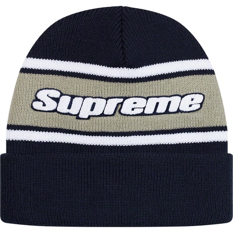 Supreme Chenille Stripe Beanie - Navy