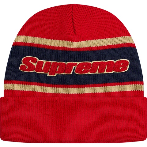 Supreme Chenille Stripe Beanie - Red