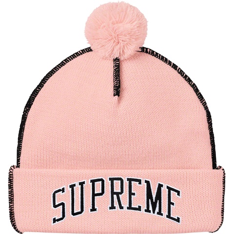 Supreme Contrast Stitch Beanie - Light Pink