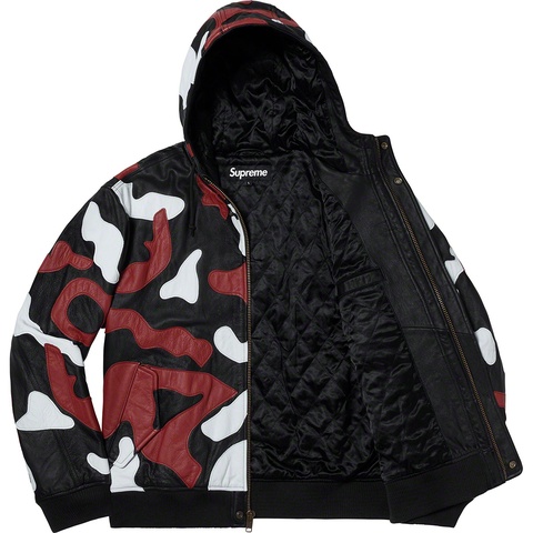 Supreme Camo Leather Hooded Jacket - Red Camo