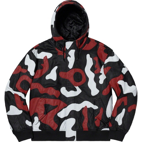 Supreme Camo Leather Hooded Jacket - Red Camo