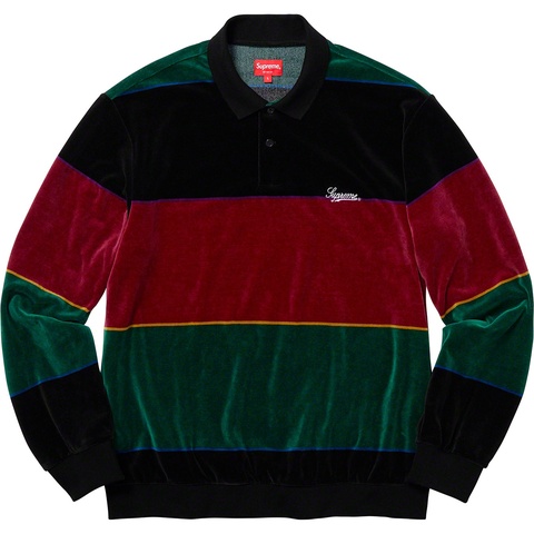 Supreme Stripe Velour L/S Polo - Black