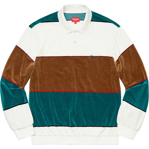 Supreme Stripe Velour L/S Polo - White