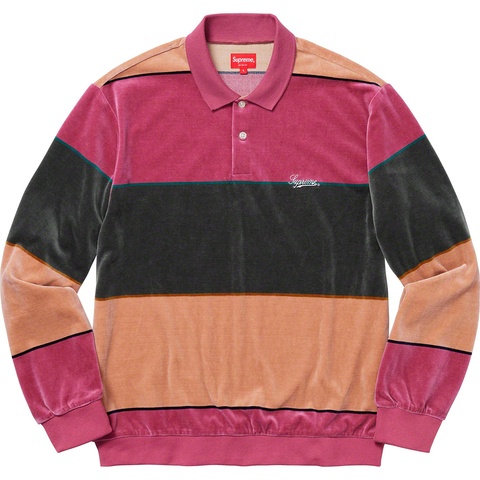 Supreme Stripe Velour L/S Polo - Magenta