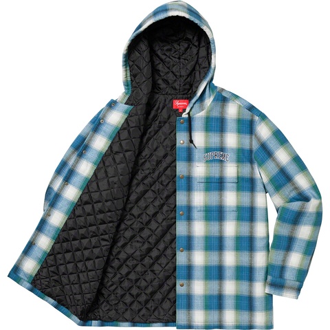 Supreme Quilted Hooded Plaid Shirt - Blue