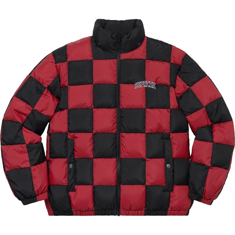Supreme Checkerboard Puffy Jacket - Dark Red