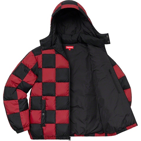 Supreme Checkerboard Puffy Jacket - Dark Red