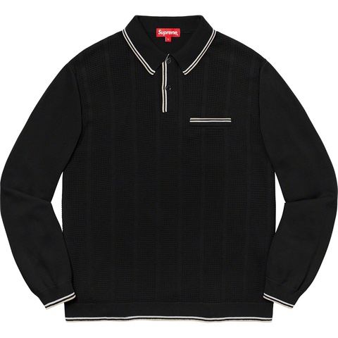 Supreme Knit Stripe L/S Polo L 黒 21AW Stripe Rib L/S Knit Polo - fall/winter 2019 - Supreme