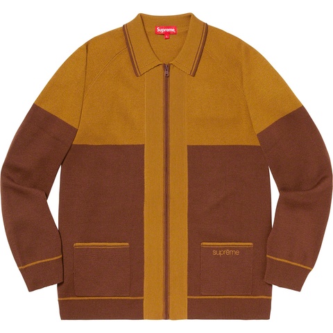 Supreme Color Blocked Zip Up Sweater - Brown