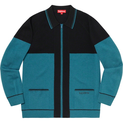 Supreme Color Blocked Zip Up Sweater - Dusty Blue