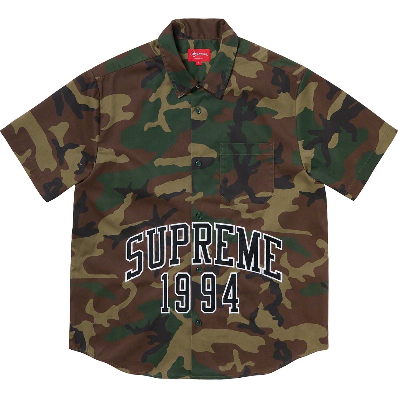 Supreme Arc Logo S S Work Shirt (SS20) - Woodland Camo - $128