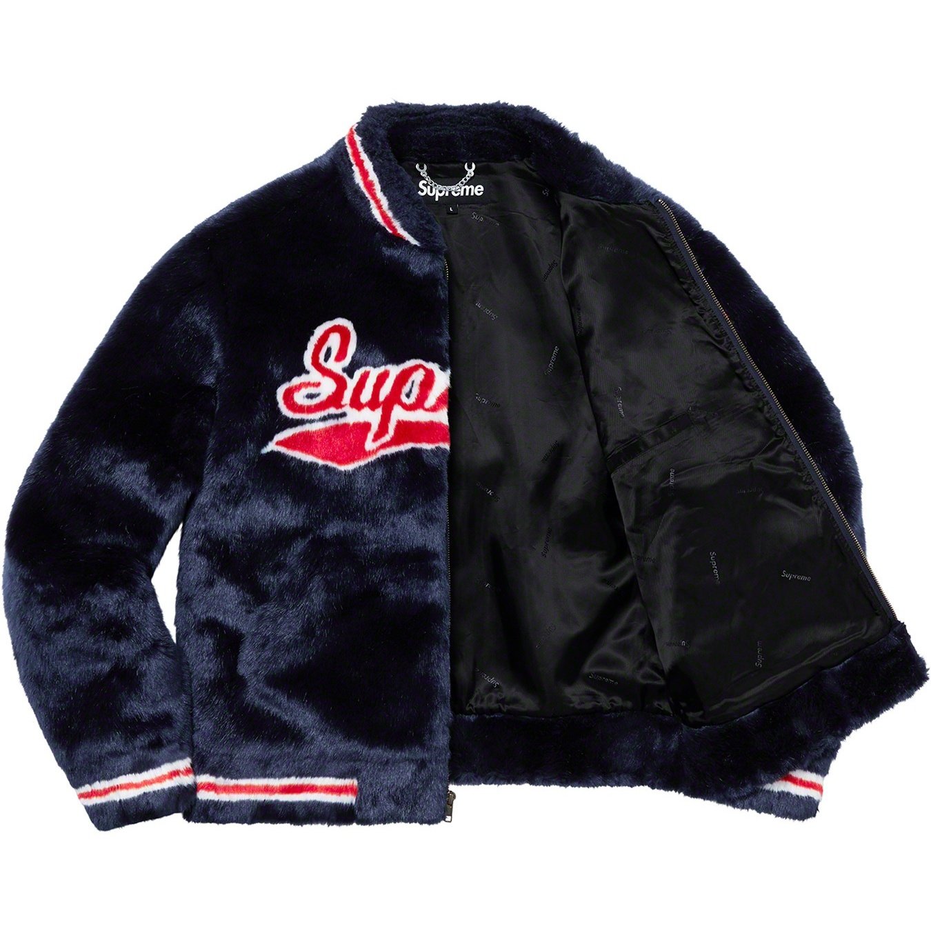 Supreme Faux Fur Varsity Jacket (SS20) - Navy - $398