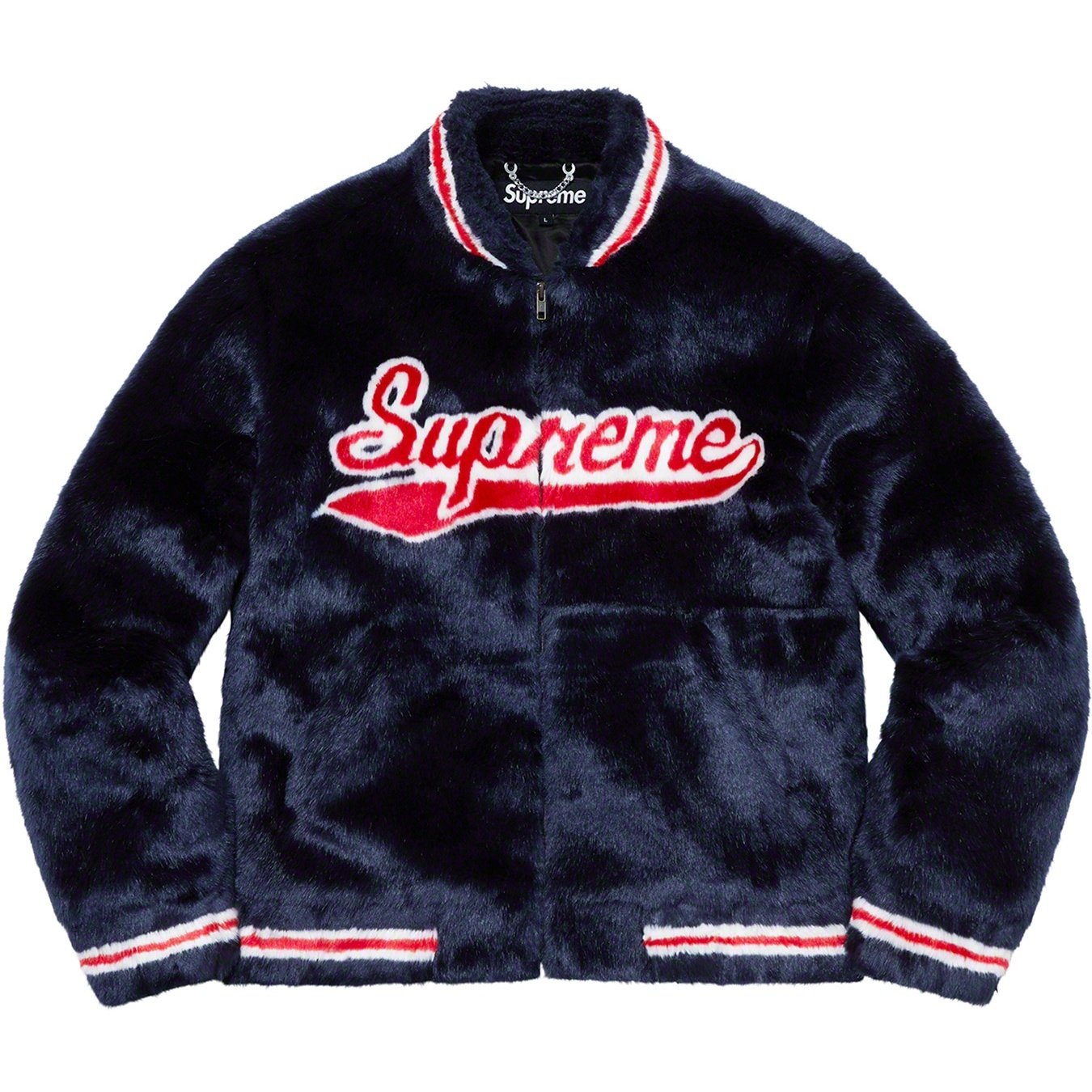 Supreme Faux Fur Varsity Jacket (SS20) - Navy - $398
