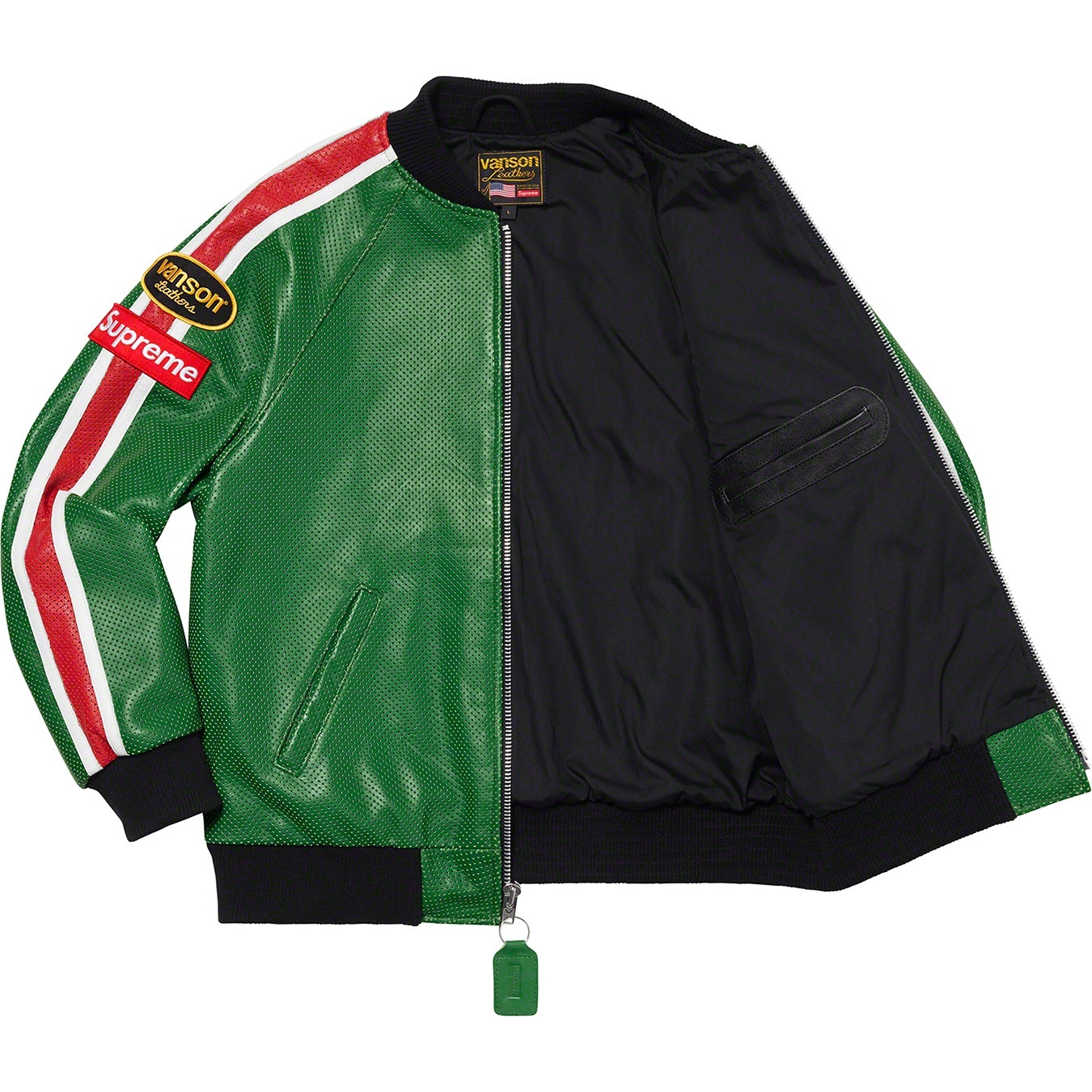 Supreme Supreme Vanson Leathers Perforated Bomber Jacket (SS20) - Green - $788