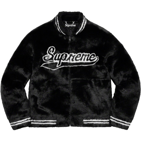 Supreme Faux Fur Varsity Jacket - Black