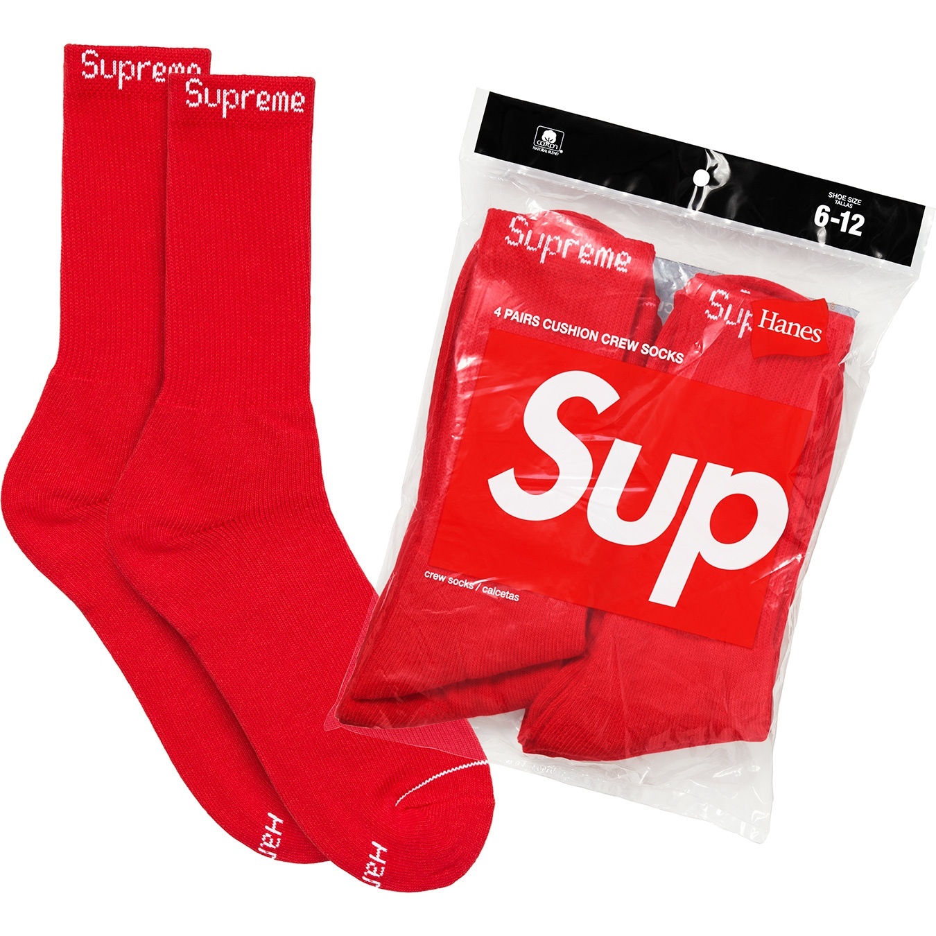 Supreme Supreme Hanes Crew Socks (4 Pack) (SS20) - Red - $20