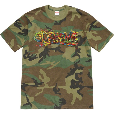 Supreme Paint Logo Tee - Woodland Camo