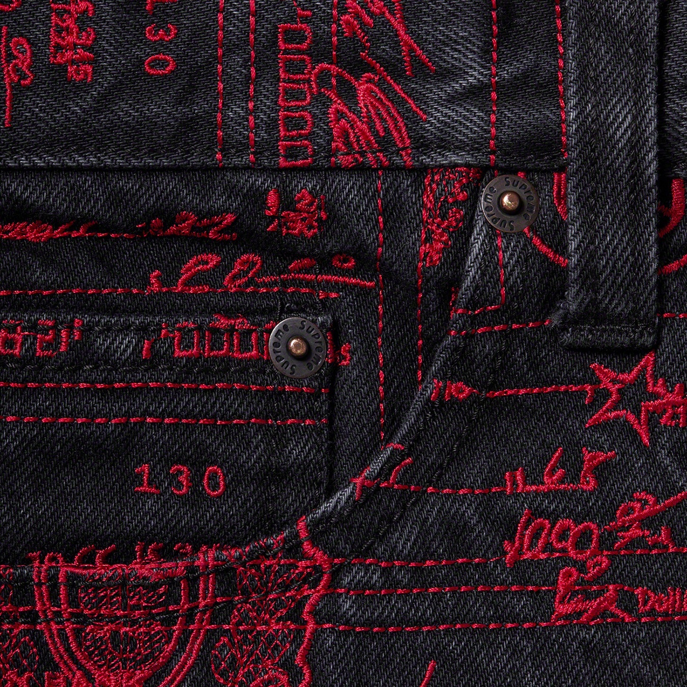 Supreme Checks Embroidered Jean (SS20) - Black - $178