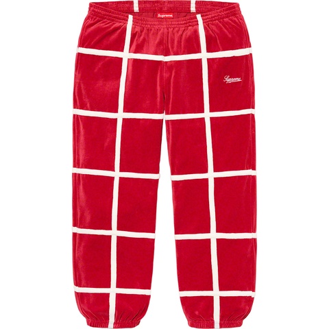 Supreme Grid Taping Velour Pant - Red