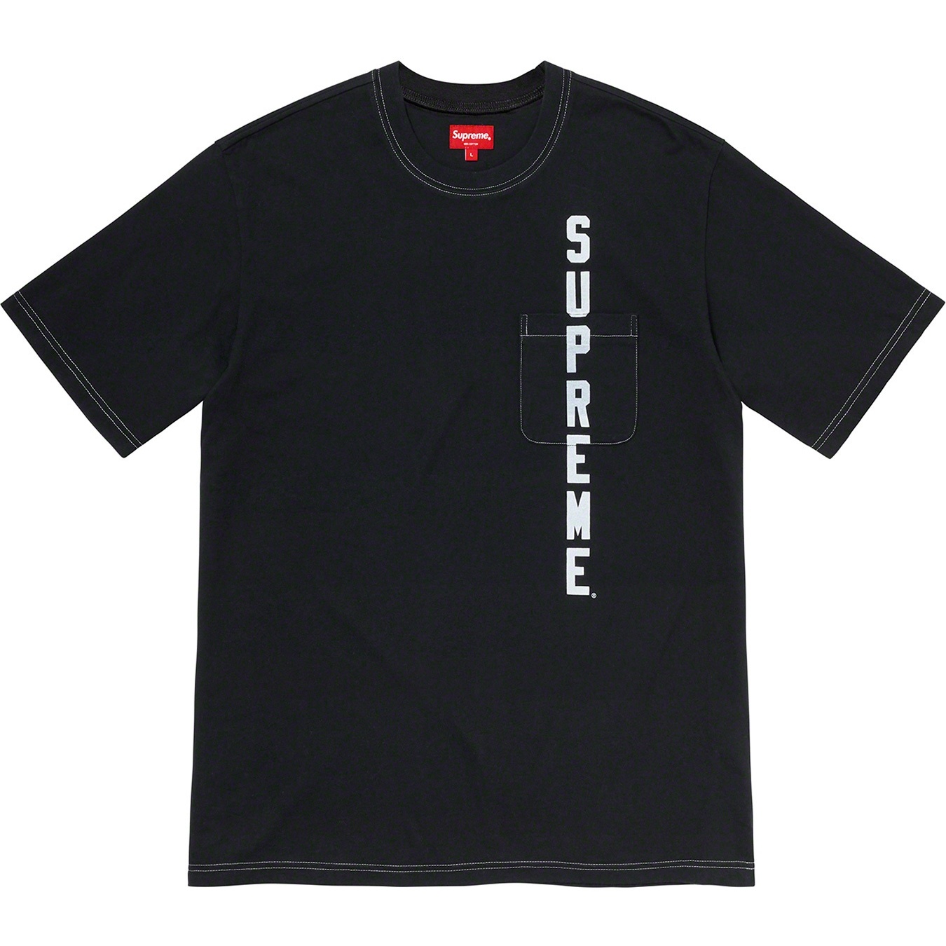 Supreme Contrast Stitch Pocket Tee (SS20) - Black - $68
