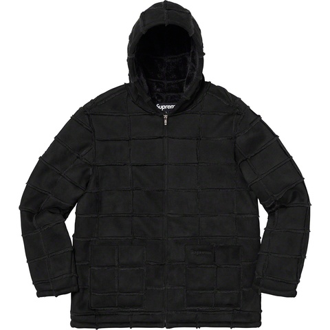 Supreme Faux Suede Patchwork Hooded Jacket - Black