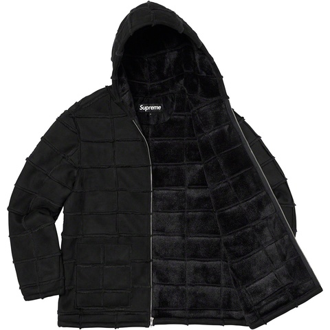 Supreme Faux Suede Patchwork Hooded Jacket - Black