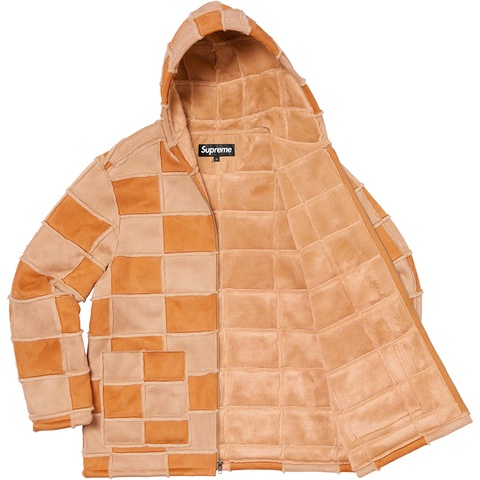 Supreme Faux Suede Patchwork Hooded Jacket - Tan