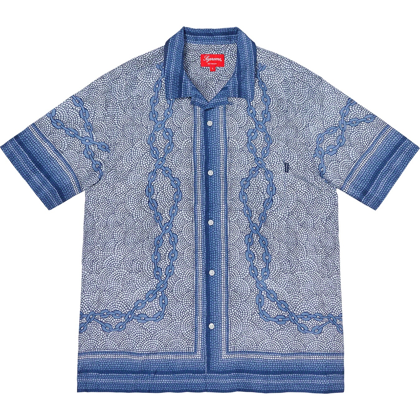 Supreme Mosaic Silk S S Shirt (SS20) - Navy - $158
