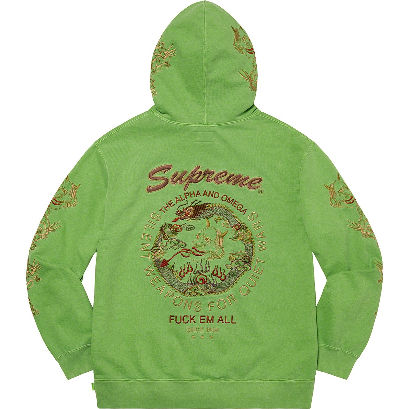 Supreme Dragon Overdyed Hooded Sweatshirt (SS20) - Lime - $168