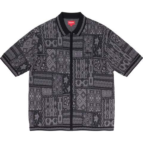 Supreme Patchwork Knit Zip Up Polo - Black