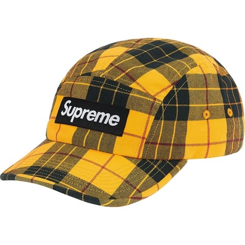 Supreme Washed Chino Twill Camp Cap - Yellow Tartan