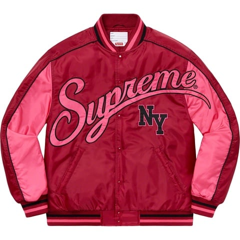 Supreme Contrast Script Varsity Jacket - Red