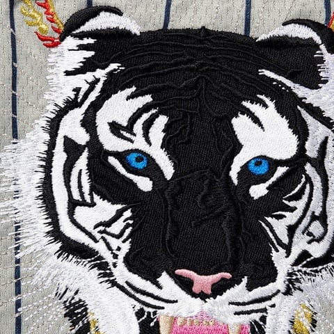 Supreme Tiger Embroidered Baseball Jersey - Pinstripe