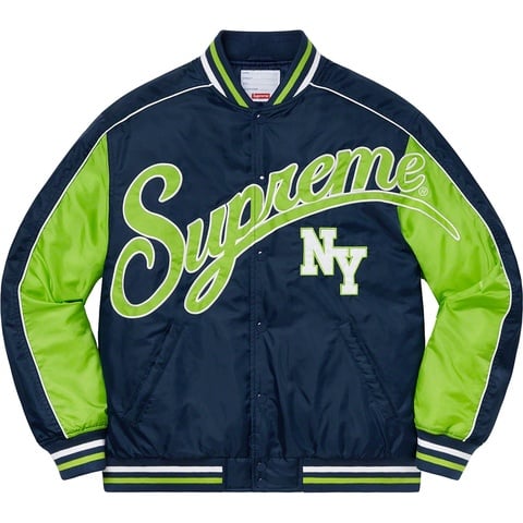 Supreme Contrast Script Varsity Jacket - Navy