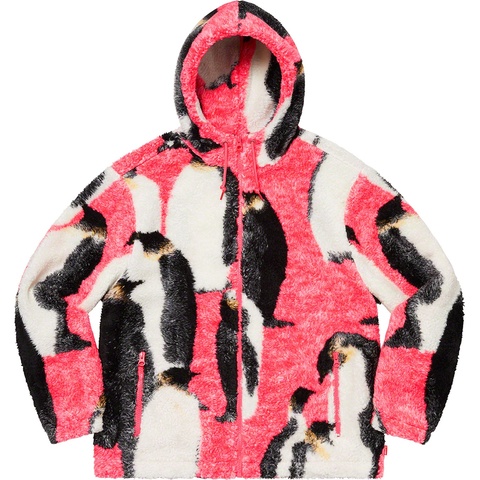 Supreme Penguins Hooded Fleece Jacket - Pink