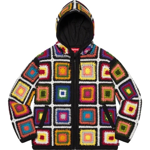 Supreme Crochet Hooded Zip Up Sweater - Multicolor