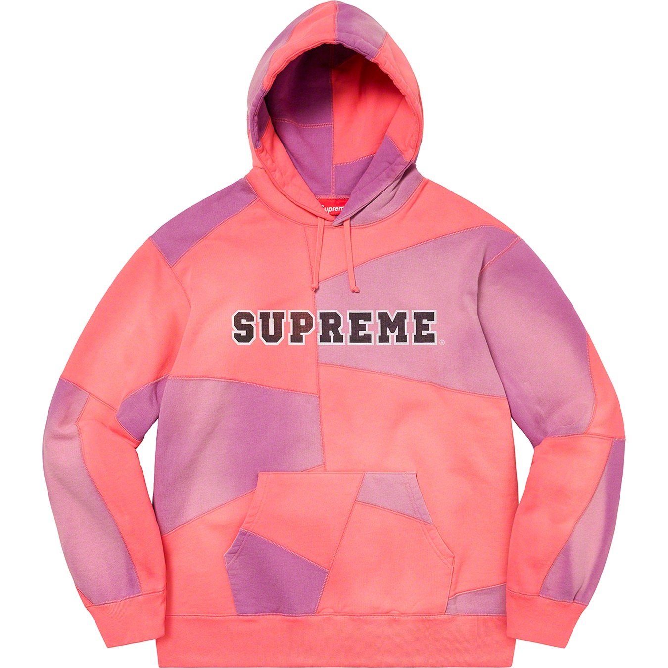 Supreme Patchwork Hooded Sweatshirt (FW20) - Bright Coral - $178