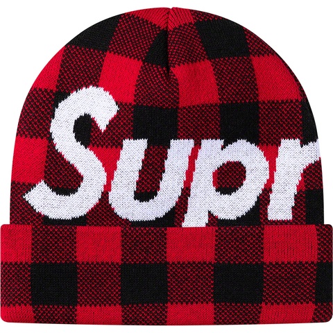 Supreme Big Logo Beanie - Red Plaid