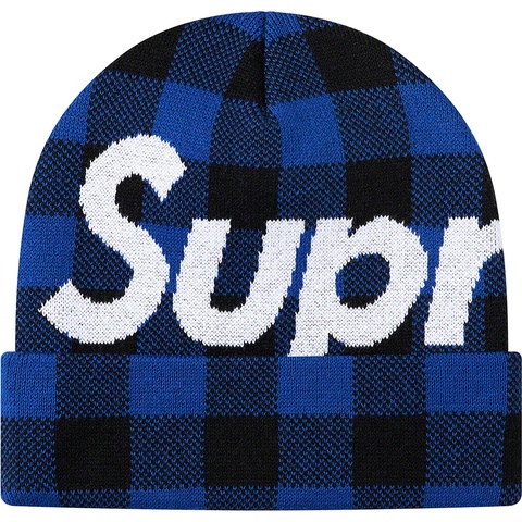 Supreme Big Logo Beanie - Blue Plaid