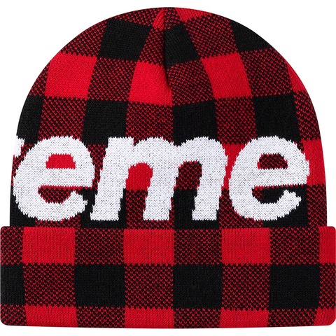 Supreme Big Logo Beanie - Red Plaid