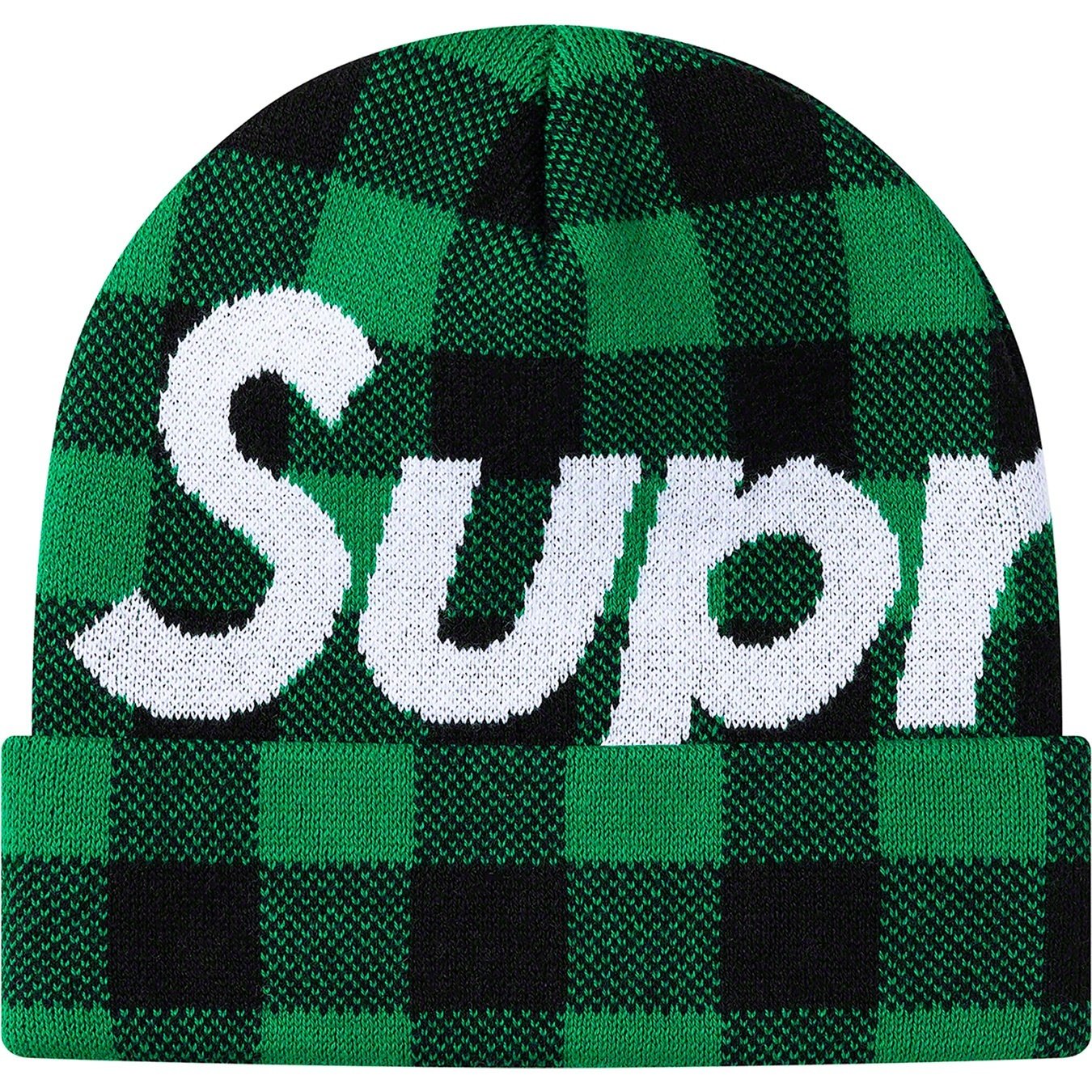 Supreme Big Logo Beanie (FW20) - Green Plaid - $40