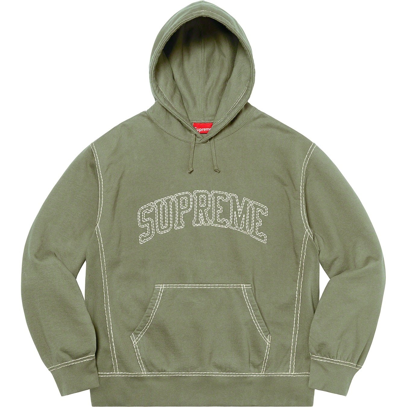 Supreme Big Stitch Hooded Sweatshirt (FW20) - Light Olive - $158